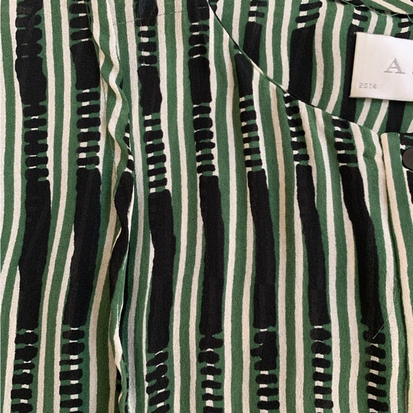 A.L.C. Striped Silk Mini Dress M Green Black - Picture 9 of 13